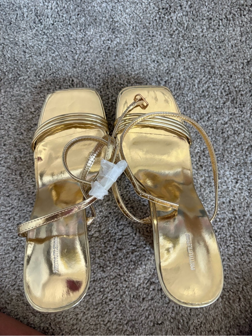 Gold Strappy Square-Toe Sandals - Women's